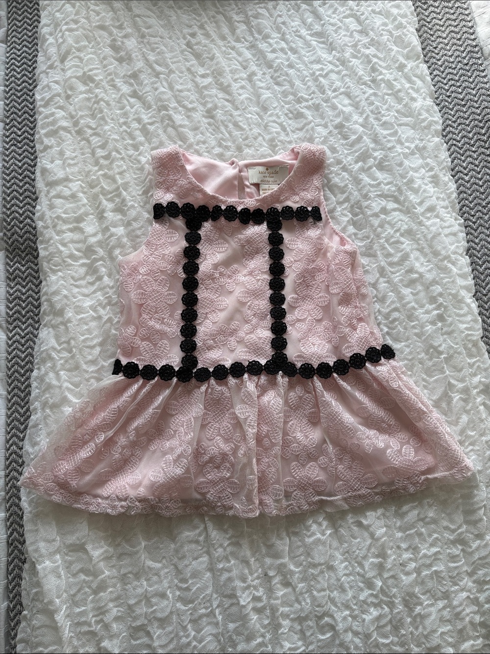 kate spade Pink Lace Peplum Dress with Black Trim